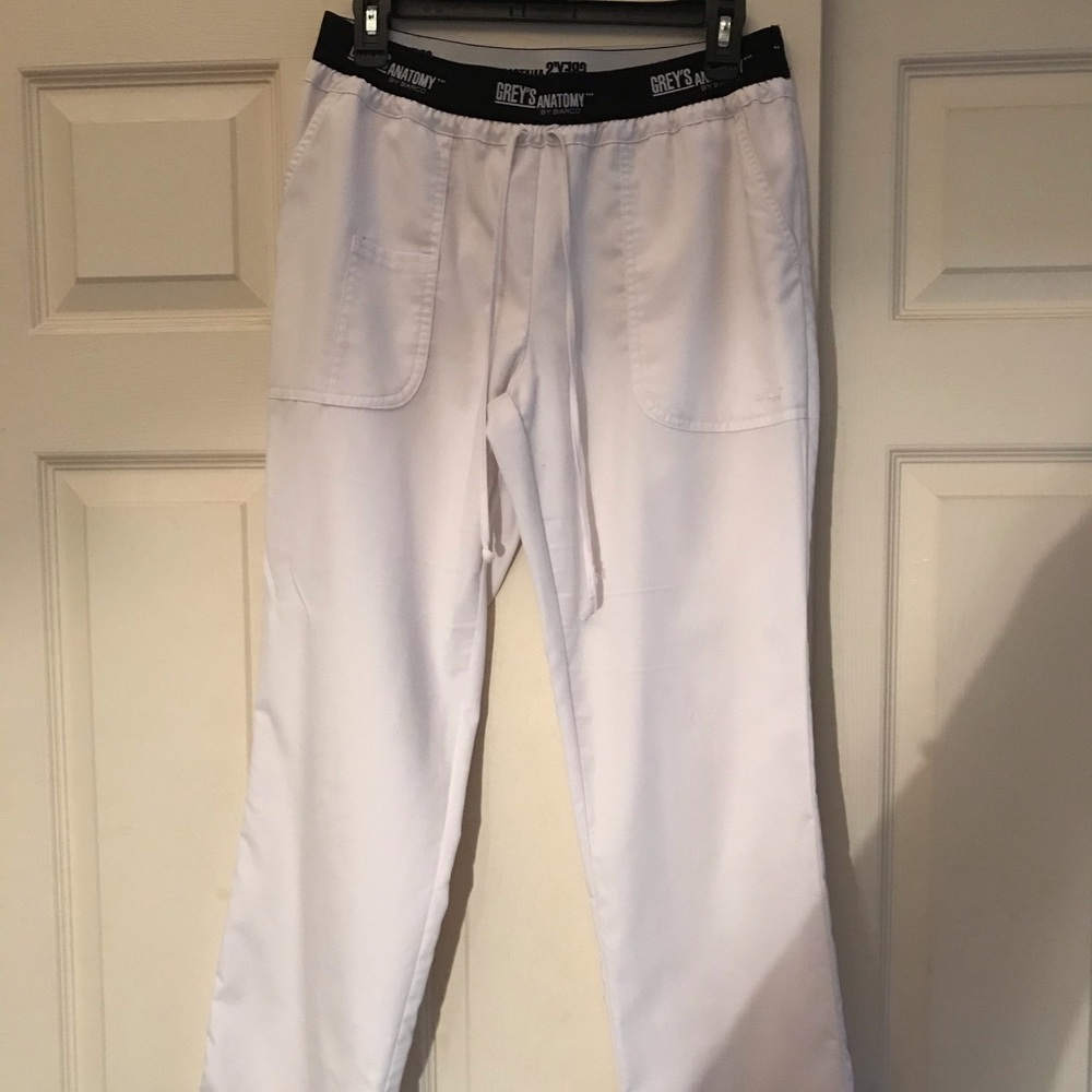 White Stretchy Elastic Band Scrub Pants